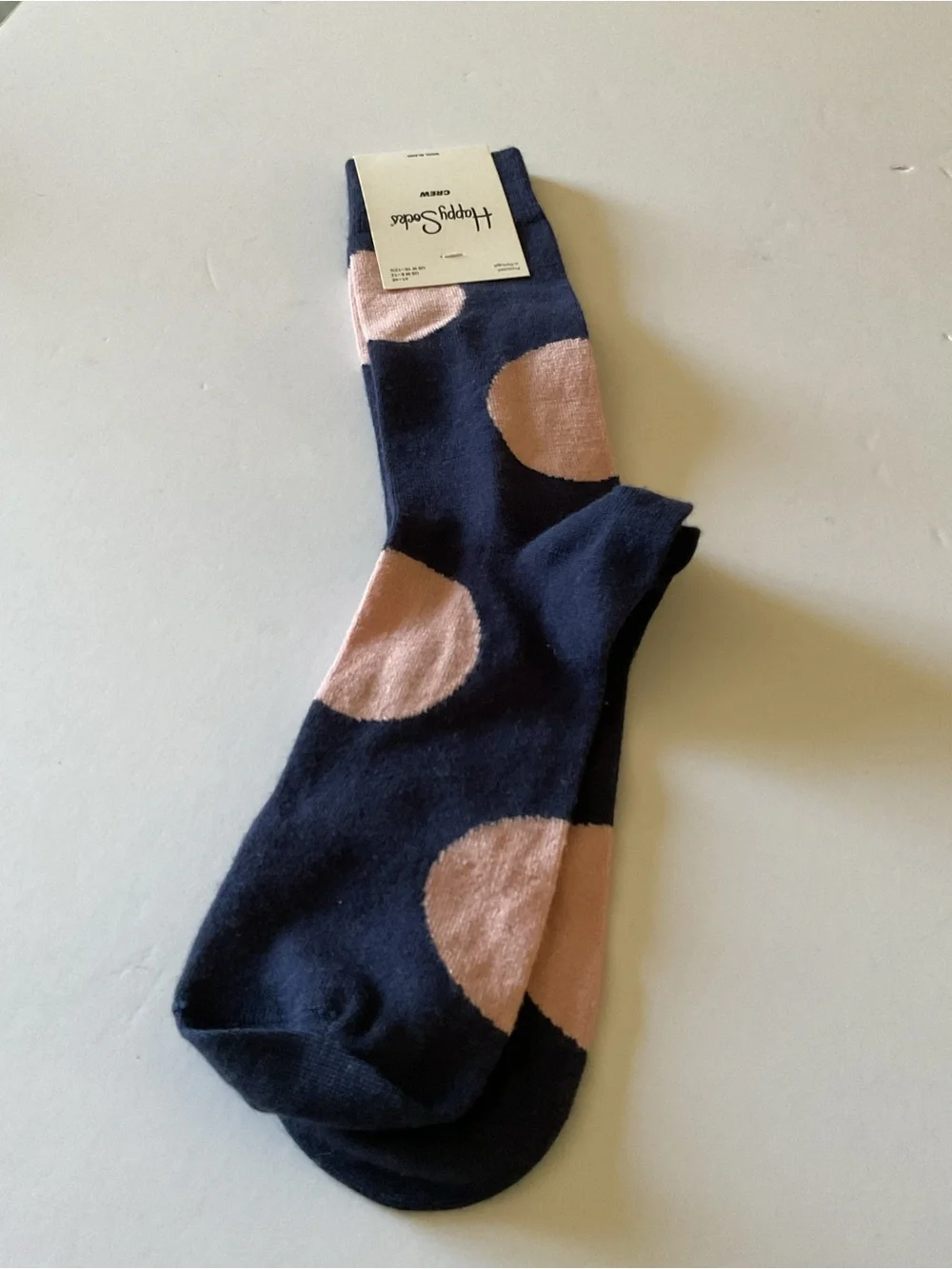 HAPPY SOCKS MENS WOOL BLEND SOCKS BLUE WITH BIG PINK DOT OS NWT